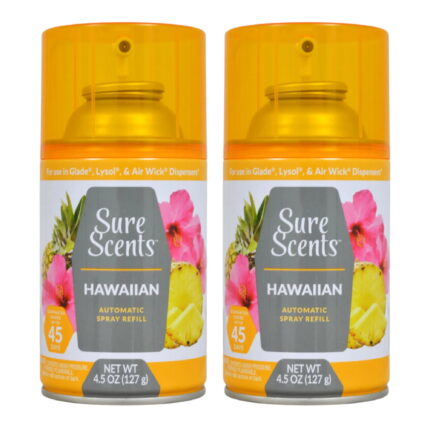 Sure Scents Hawaiian Mist Automatic Air Freshener Refills for Home Living Room Kitchen Bathroom Office Odor Eliminator with Long Lasting Scents and Last Up To 45 Days 4.5 oz. Pack of 2
